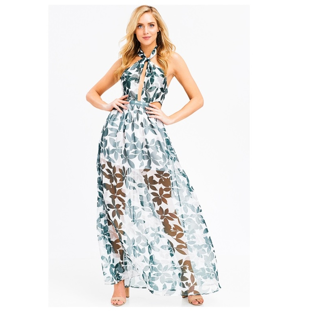 NWT Tropical Sheer Halter Maxi Dress - Picture 8 of 8
